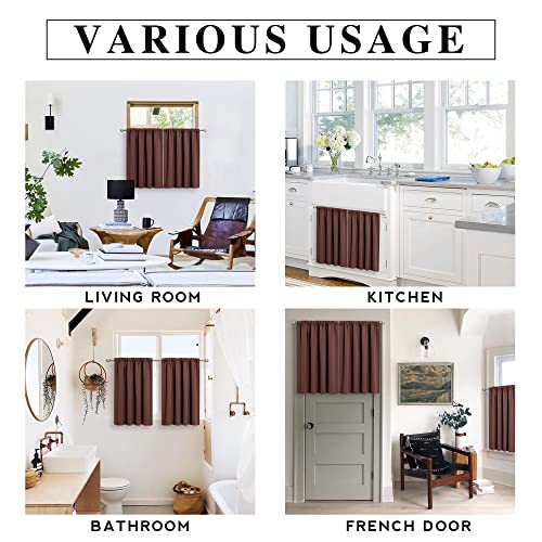 RYB HOME Blackout Curtains for Kitchen, Small Window Curtains Blinds, Thermal Insulating Drapes for Bathroom Cafe Bedroom Small Window, W 29 x L 45 inch, Chocolate Brown, 2 Panels