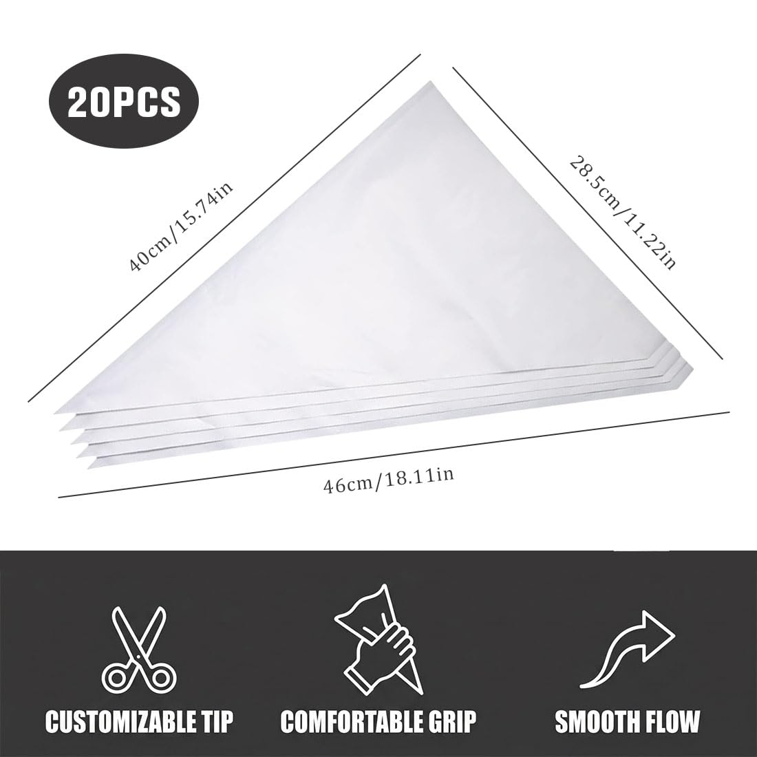 20 Pezzi Sacca per Giunture in HDPE resistente, impermeabile e sigillata per malta e cemento, protegge le mani, colore bianco, misura triangolare 285 x 450 x 530 mm