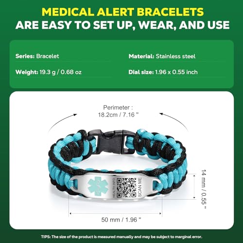Medical Bracelets for Sport Men Women with QR Code Medical Alert ID Bracelets - Nylon Waterproof Wristband Fits Wrists Up to 7 inches - More Space Custom Emergency Med ID Alert Info3