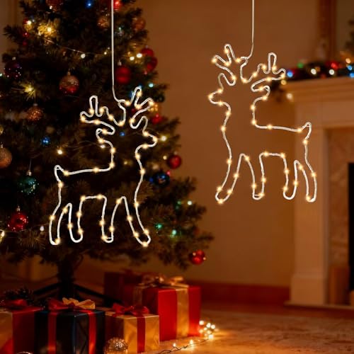 Beleuchtet Rentier Weihnachtsdeko Mit Timer, 2 Stück 80 Warmweiß LED...