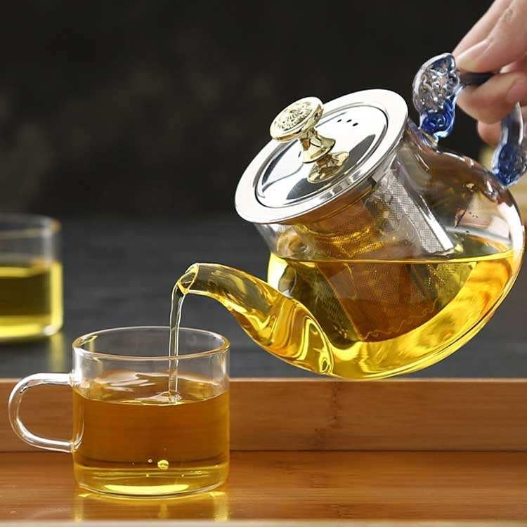 Image of Glass Tea Pot with Stainless Steel Infuser Large Capacity Transparent Tea Kettle with Lid & Handle Great for Loose Leaf Tea, Blooming Tea, Tea Bags & Fruit Infused (450ml Tea Pot)