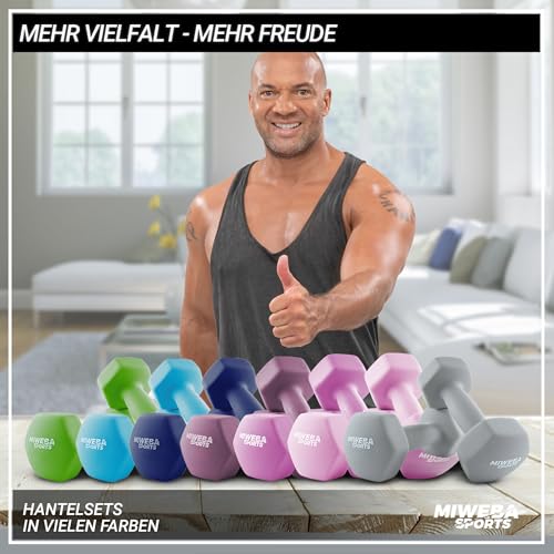 Miweba Sports Neopren Hantelset NKH100 | 𝐏𝐫𝐨𝐟𝐢 Hantel - Hexagon Hanteln Set - Kurzhanteln - Kurzhantel Set - Gymnastikhanteln - Hantel Set - Dumbbell - 0,5-10 Kg (2X 1.0 kg, Rosa)