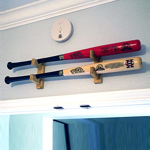 Invech 2 Baseball Bat Holder,Wall Mount Display Case, Sturdy Wood Horizontal Rack & Bracket For Softball Bat Or Lightsaber, Bat Souvenir Stand With Screws& Anchors. #TOP1