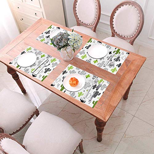 Cactus Placemats Set Of 4 Cute Succulents Cactus Placemats Tropical Green Plants Cartoon Cactus Heat-Resistant Placemats Modern Geometric Pvc Woven Placemats For Kitchen Decoration Farmhouse Placemats #TOP6