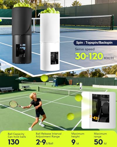 Aratan Portable Tennis Ball Machine, 16.5Lbs Lightweight Tennis Ball Launcher, Max 120km/h Speed, 130-Ball Capacity, 10000+Drill Combinations, 4-Hour Battery for Beginners &Advanced Players