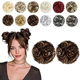 FeidyLong 2 PCS Messy Bun Hair Piece Wavy Curly Hair Bun Scrunchies Extensions Synthetic Chignon Thick Updo Hairpieces for Women Girls(Dark Brown Mix Light Auburn)