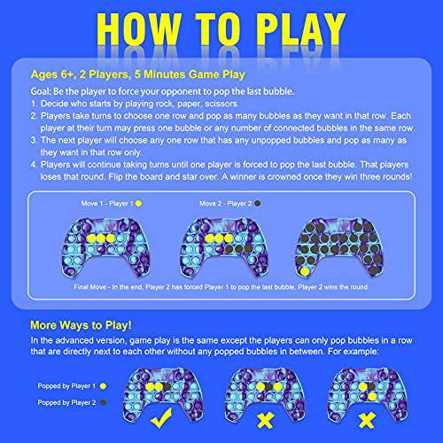 NiHealth Push Pop Bubble Fidget Sensory Toy, Fidget Toys for Stress Anxiety Relief Bubble Popper Fidget Toy, Silicone Squeeze Toy for Kids and Adults (Blue/Purple Mix Colors Video Game Controller)