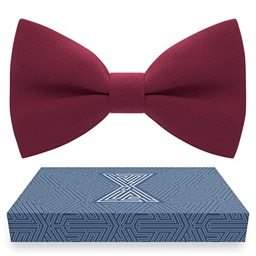 Boys Burgundy Bow Tie Teens Gabardine Fabric Material for Kids Maroon Bowtie Toddler Bow ties Formal Pre-Tied Tuxedo Clip on Shape Infant Handmade Bow ties for Any Ages (Medium Deep Red)