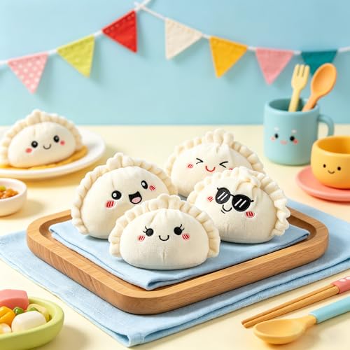 Image of Emotional Support Dumplings Plush Cute Stuff Gifts, 5 Tiny Squishy Dumplings with Carrying Basket, Best Friend Birthday Gifts for Him Friendship Bestie Adult (Dumpling)