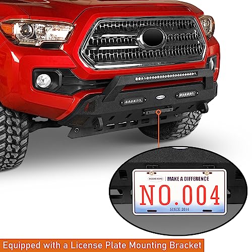 Image of Hooke Road Tacoma Stubby Sharp Front Bumper for 2016-2023 Toyota Tacoma 3rd Gen Truck, Solid Steel Bumper with LED Lights and D-Ring Mounts