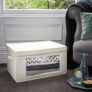 Taylor & Brown® 66L Toys Storage Box with Large Transparent Window, Large Collapsible Laundry Basket Organiser with Lid and Handles for Kid's Toys, Clothes, Nursery (Beige)