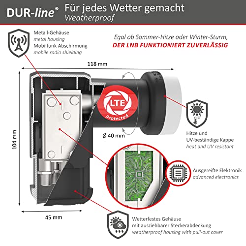 DUR-line +Ultra Quattro LNB - nur für Multischalter schwarz - mit LTE-Filter [ Test SEHR GUT *] digital mit Wetterschutz, Full HD, 4K,Premium-Qualität