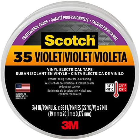 3M 11271-BA-5 054007112716 Scotch #35 Vinyl Electrical Tape, Violet, 3/4 in. by 66 ft