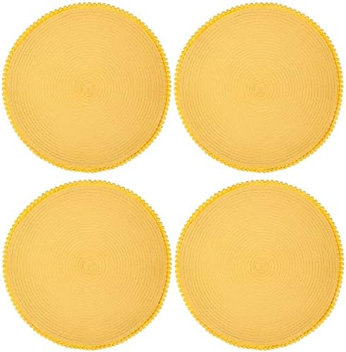 PaMeer Table Mats Set of 4, Braided Round Table Mats, Non-Slip Heat-Resistant Washable Place Mats Easy to Clean, Placemats for Kitchen, Restaurant, Hotel, Dining Room_ 38Cm (Ochre)