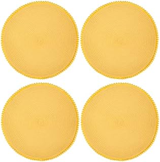 PaMeer Table Mats Set of 4, Braided Round Table Mats, Non-Slip Heat-Resistant Washable Place Mats Easy to Clean, Placemats for Kitchen, Restaurant, Hotel, Dining Room_ 38Cm (Ochre)