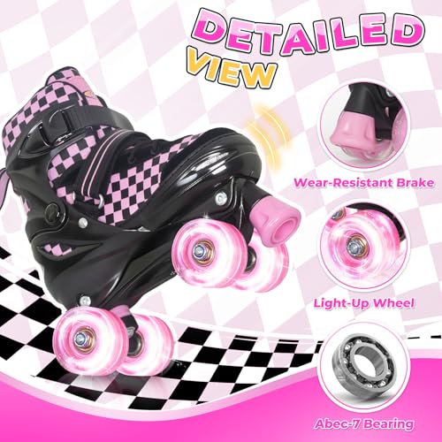 Nattork Adjustable Roller Skates with Checkerboard Design