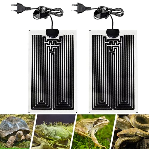 SKIKHN Manta Termica Reptiles,2X 14W Almohadilla Térmica para Reptiles,Termica Reptiles Terrario,Almohadilla Térmica para Reptiles con Temperatura Ajustable para Reptiles Tortuga Serpientes Lagartos