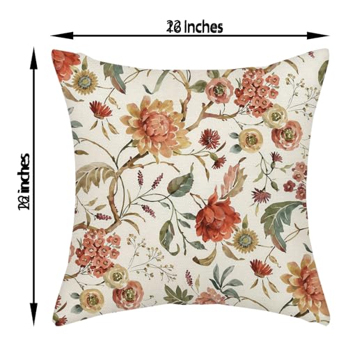 Gloteery Boho Floral Throw Pillow Covers 16x16 Inch 2 Pcs Watercolor Vintage Flower Decor Pillow Covers Retro Flower Spring Outdoor Seasonal Decorative Pillowcase Linen Cushion Cover for Couch Sofa — view 6