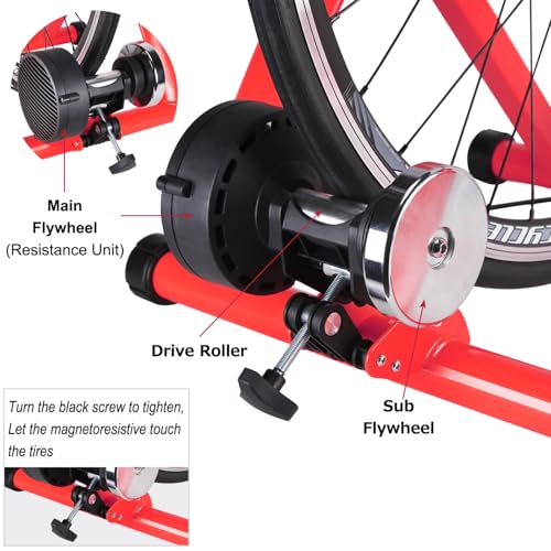 Image of Bike Trainer, Magnetic Bicycle Stationary Stand for Indoor Exercise Riding, 26-29 inch & 700C Wheels, Quick Release Skewer & Front Wheel Riser Block Included