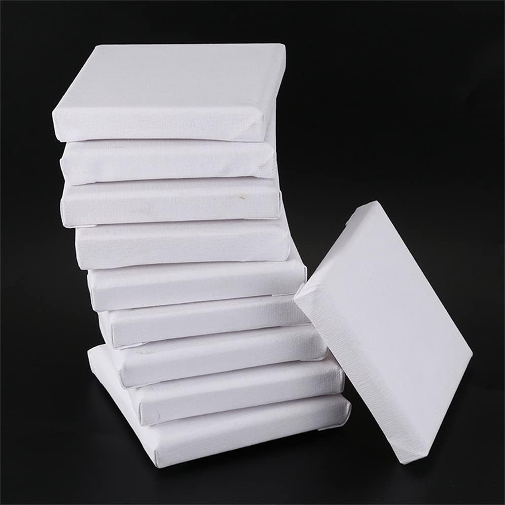 10Pcs/Set White Blank Art Boards Mini Stretched Artist Canvas Art Board Acrylic Oil Paint Wood+Cotton Artwork Painting 10 * 10cm