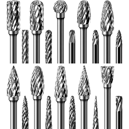 20PC Double Cut Carbide Rotary Burr Set Die Grinder Bits 1/8