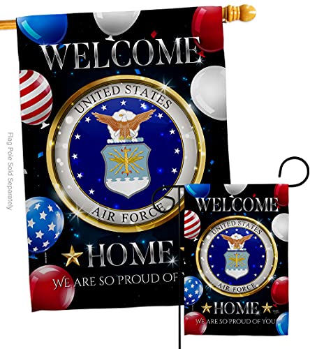 Breeze Decor Welcome Home Air Garden House Flag Set Armed Forces USAF United State American Military Veteran Retire Official Decoration Banner Small Yard Gift Double-Sided, Made in USA