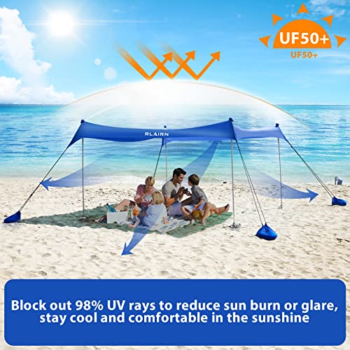 Image of RLAIRN Beach Canopy Tent Sun Shade, Portable Beach Sun Shelter UV Protection Beach Shade Easy Setup with Poles for Beach, Camping, Backyard, Picnics (Blue 7x7 Ft with Rope) (Deep Blue 10x10 FT)