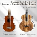 Caramel CB207 Acacia Baritone Acoustique Ukulele électrique avec tige de Truss avec cordes supplémentaires, Gig Bag rembourré, Sangle et EQ câble