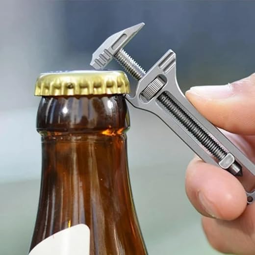 1pc Rustproof Mini Wrench Multi-Tool Keychain With Bottle Opener, Adjustable Pry Bar, And Screwdriver Tip