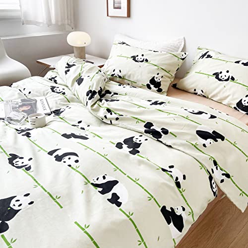 Meju Panda Playing Bamboo 2Pcs 100% Cotton Duvet Cover Set Comforter Cover With Zipper Closure For Kids Boys Girls Twin Bed Decoration Gift (Panda, Twin 59" X 78") #TOP2