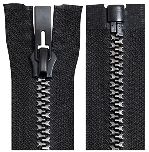 AERZETIX - C64193 - Cremallera inyectada separable N°8 75cm autoblocante - tirador decorativo en metal - color negro y plata - malla cursor mercería ropa costura