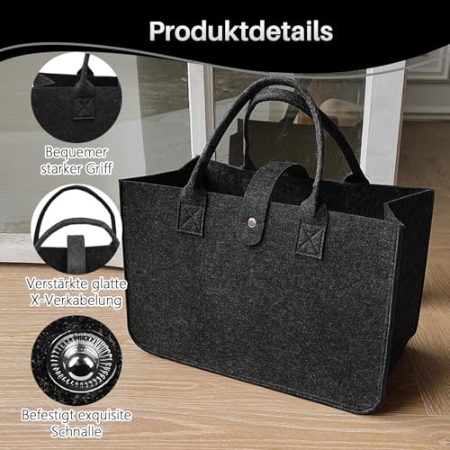 DASHUI 4 Stück Filztasche Einkaufstasche, Zusammenklappbar Filztasche Einkaufskorb, Filzkorb Tragetasche Filz Shopper zur Einkaufen Aufbewahrung Picknick 30x20x18cm