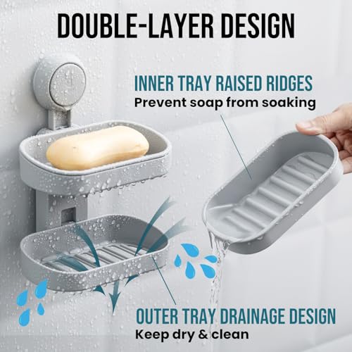 Image of TAILI Soap Holder, Soap Dish for Shower Suction Cup, Bar Soap Holder, Grey