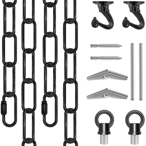 Image of 15 Ft Heavy Duty Hanging Chain Kit with Connection Locks & Swag Ceiling Hooks for Lighting Fixture, Chandelier, Pendant, Lantern, Swag Lamp, Plant /Flower /Fruit Basket, Bird Feeder (Black) | with Connection Locks & Swag Ceiling Hooks for Lighting Fixture, Chandelier, Pendant, Lantern, Swag Lamp, Bird Feeder