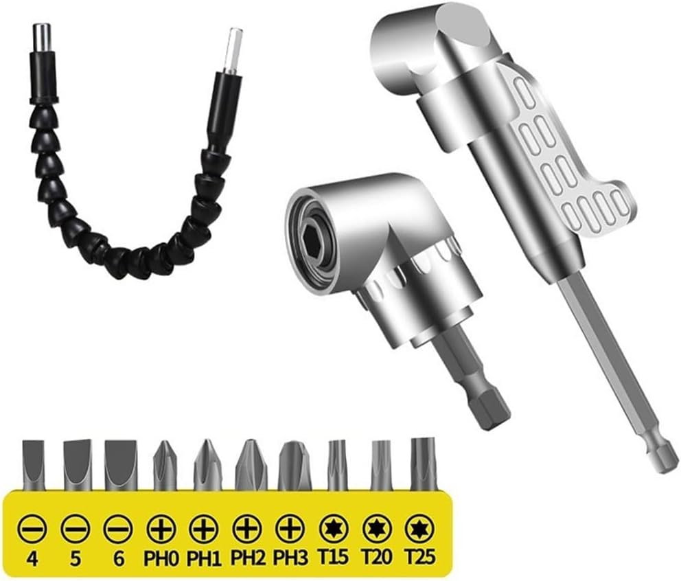 1 PCS Right Angle Drill Adapter, Extended+Regular Corner Shifter+Universal Shaft+10 Piece Set, Electric Turning Screwdriver