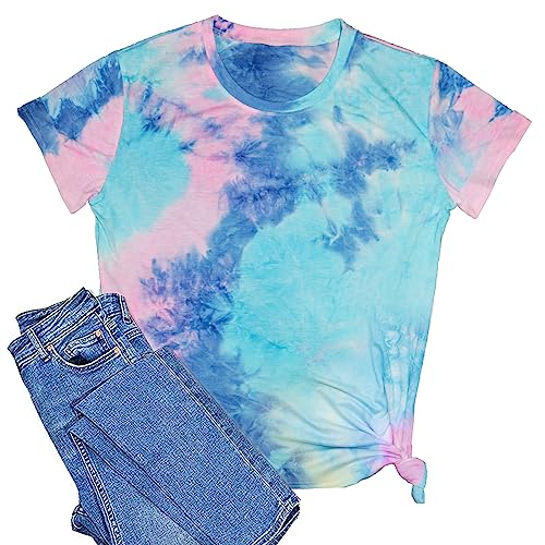Image of SUWATOIN Tie Dye T Shirt for Women Summer Crew Neck Short Sleeve Shirts Casual Loose Fit Tops