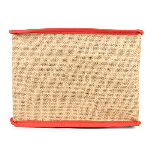 Image of Double R Bags Laminated Jute Reusable Shopping Bags Kitchen Essentials Grocery Vegetable Lunch Carry Bag With Full Handles Multi-purpose Bag Stylish Designs (Red) Pack of 3