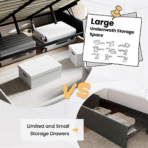 image for SHA CERLIN Queen Size Lift Up Storage Bed/Modern Wingback Headboard/Up