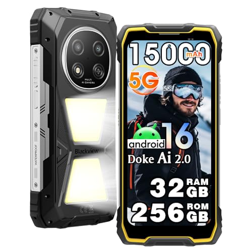 Blackview ROCK 2 PRO 5G Móvil irrompible Android 16, Lámpara camping 400 Im, 32GB+256GB/TF 512 GB, 6,67
