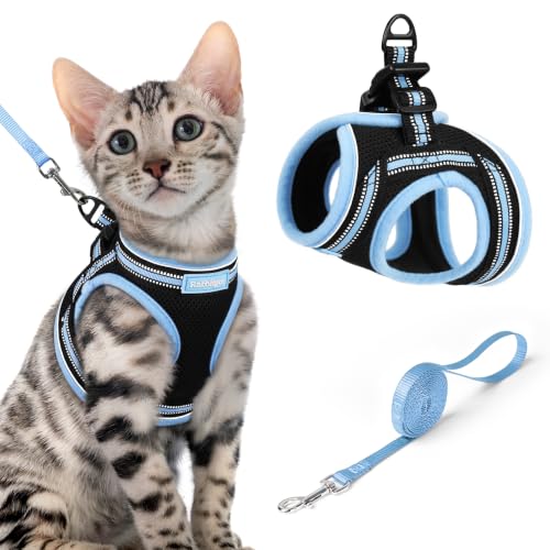 Image of rabbitgoo Cat Harness and Leash Set, Step-in Soft Vest, Black & Light Blue