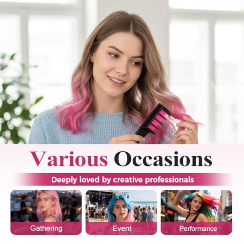 Image of Hair Chalk Comb Temporary Hair Color for Girls, Kids & Women - Washable, Non-Toxic Hair Colour Chalk Set | 6 Blendable Colours | Quick-Dry Hair Dye Combs for Party, Birthday, Halloween, Cosplay