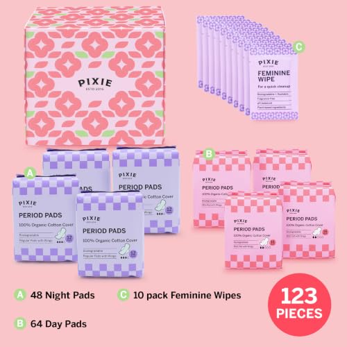Image of Pixie Organic Cotton Pads for Teens and Tweens, Mini and Regular, 112 Ct