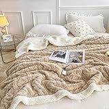 WONGS BEDDING Kuscheldecke 150x200 Flauschig Sherpa Decke, Sofaüberwurf Fleecedecke, Dick Sofadecke Doppelgesicht Extra Warme und Weiche Couchdecke Khaki Wohndecken