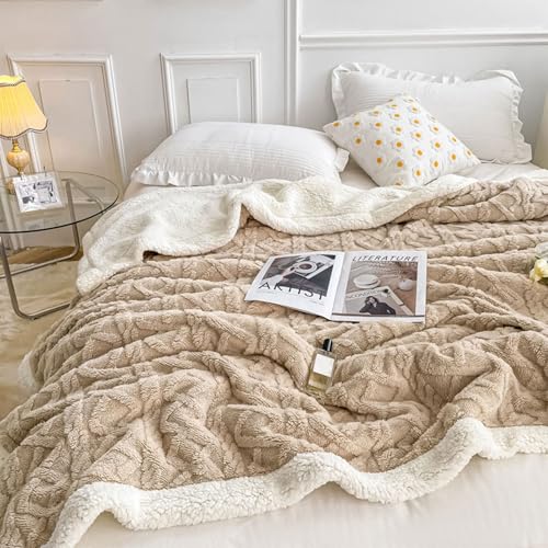 WONGS BEDDING Couverture douillette 220 x 240 cm en sherpa, couverture de canapé, polaire, épaisse pour canapé, double face, extra chaude et douce, kaki