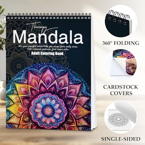 Mandala Coloring Book for Adults Relaxation, 24 Patterns Adult Coloring Books for Women Stress Relief, Inspirational Gift for Women & Men, Spiral Bound Mindfulness Coloring Book, Single-Sided Print - Image 4
