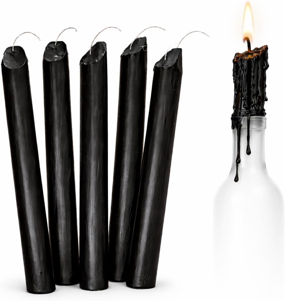 Black Drip Candles 6 Pack – Unscented Wax Candle Sticks for Weddings, Parties, Gothic & Halloween Decor – 6.5″ Tall Slow Drip Candles for Wine Bottles & Events