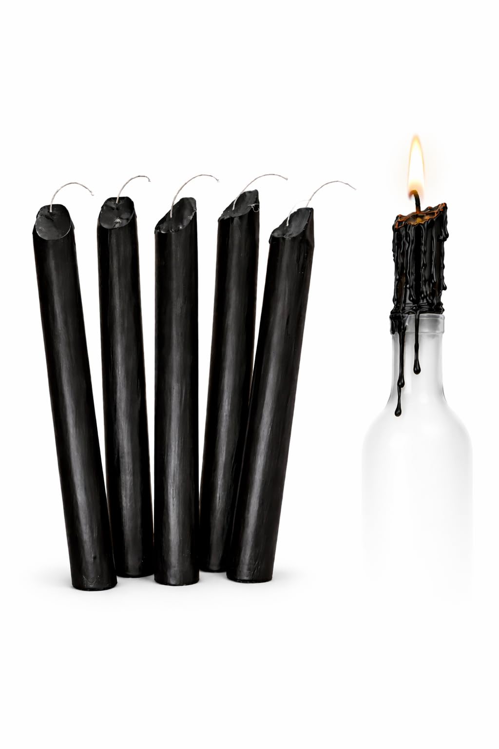 Black Drip Candles 6 Pack – Unscented Wax Candle Sticks for Weddings, Parties, Gothic & Halloween Decor – 6.5″ Tall Slow Drip Candles for Wine Bottles & Events