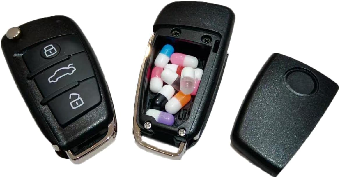 A6 Car Key Safe - Easy Open Hidden Secret Compartment Stash it Box Discreet Decoy Car Key Fob to Hide Store Money Jewelry Small Container to Keep Valuables Safe in Plain Sight Storage Rave Keychain