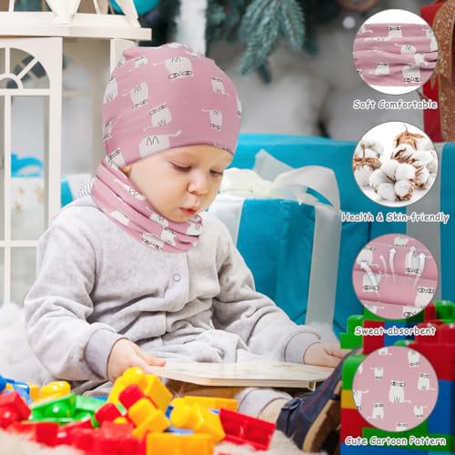 Aolso Kinder Beanie Mütze & Schal Schlauchschal Set, Loop Mütze, Baumwoll Schals, Winter Loop Schal für Junge und Mädchen, Baby Schals
