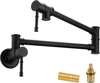 Pot Filler Faucet Wall Mount, Lead-Free Brass Folding Stretchable Pot Filler Faucet, Double Joint Swing Arm Extending Wall Hole Matte Black Pot Filler Faucet